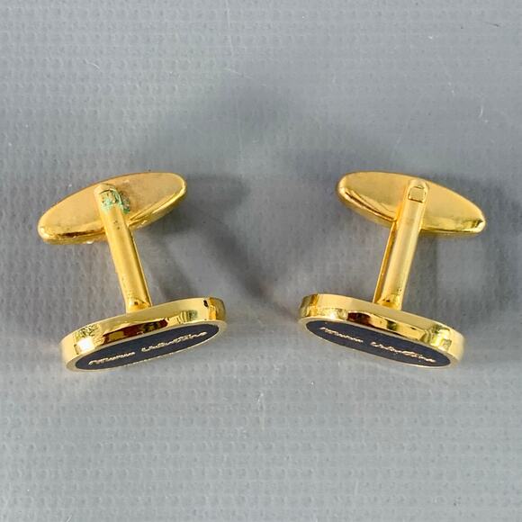 MARIO VALENTINO Vintage Purple Gold Tone Signature Metal Cuff Links - Picture 2 of 3